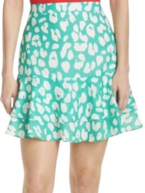 NWT Milly Milan Jungle Leopard Animal-Print Ruffle Skirt Green and white XS / 2
